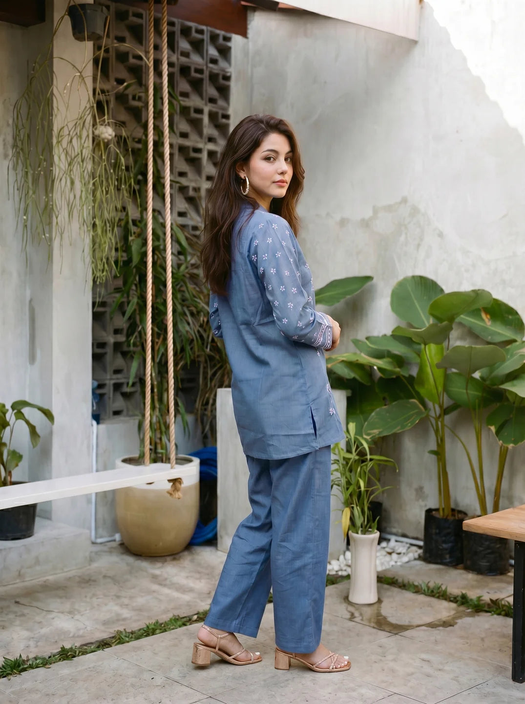 Blue Hand-Woven Cotton Printed Co-Ord Set