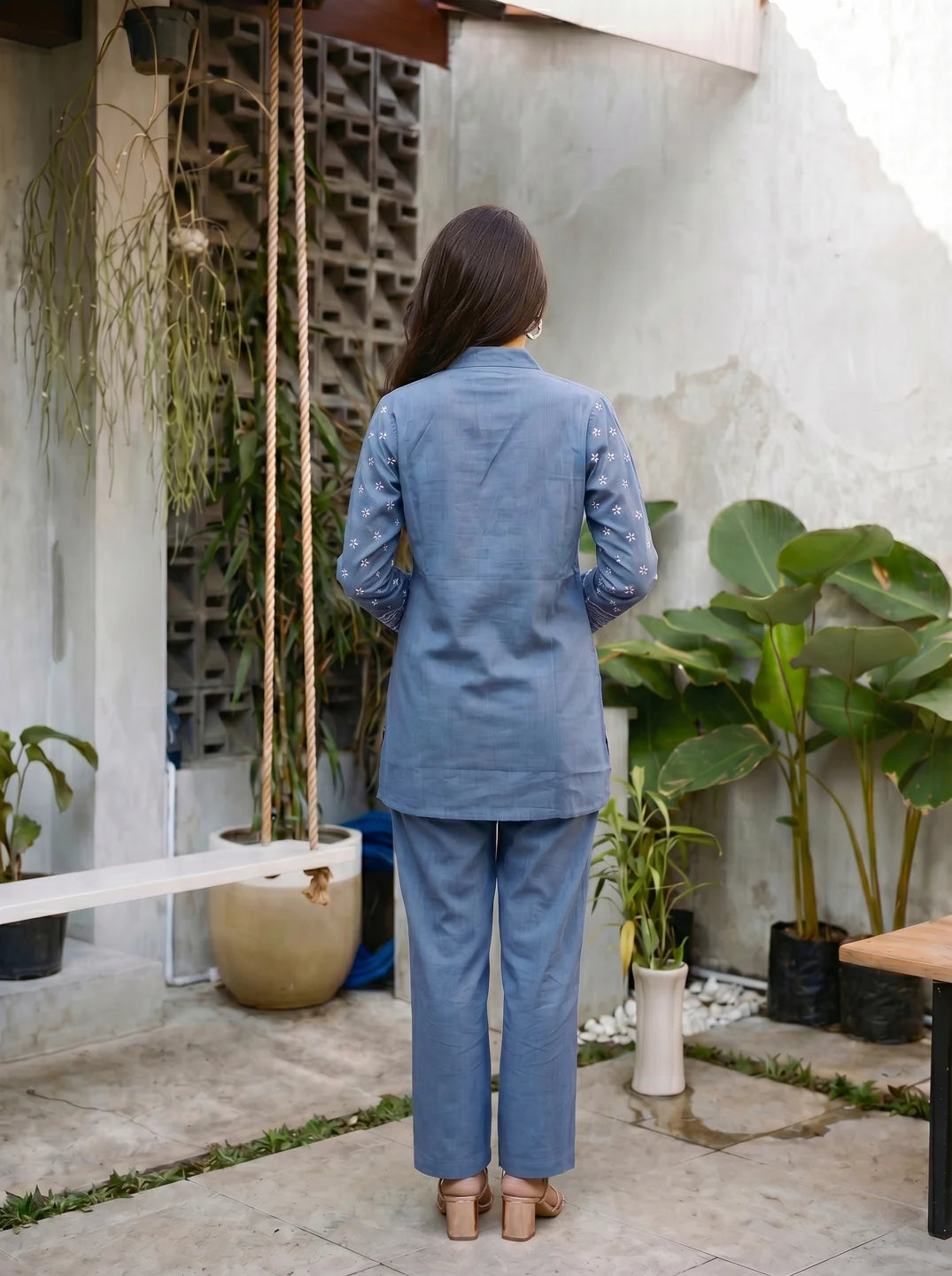 Blue Hand-Woven Cotton Printed Co-Ord Set