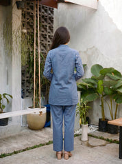 Blue Hand-Woven Cotton Printed Co-Ord Set