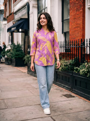 Lavender Base Yellow Color abstract print Russian Silk Tunic
