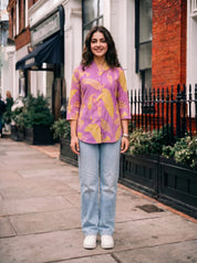Lavender Base Yellow Color abstract print Russian Silk Tunic