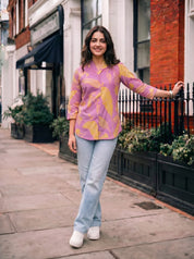Lavender Base Yellow Color abstract print Russian Silk Tunic