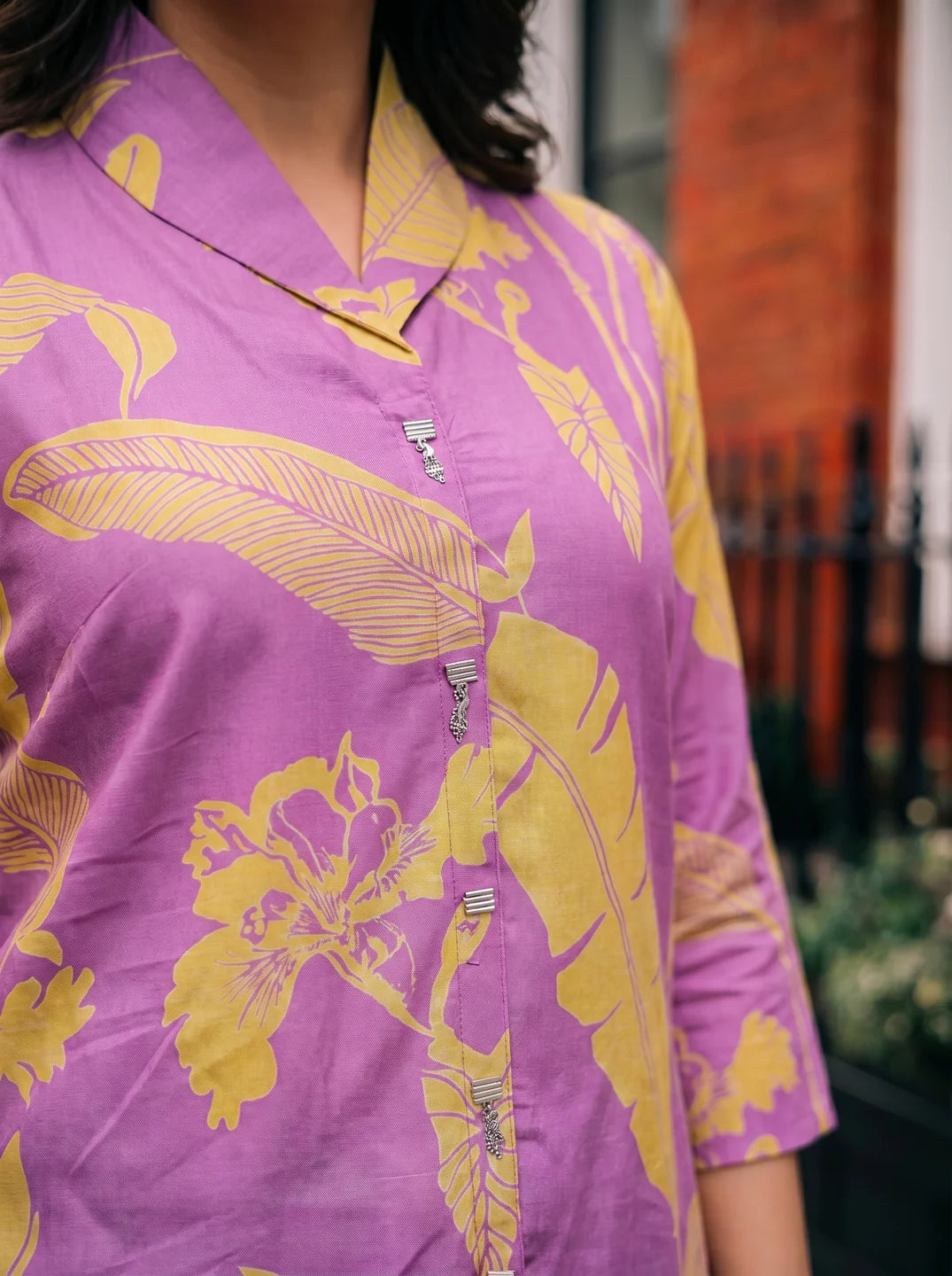 Lavender Base Yellow Color abstract print Russian Silk Tunic