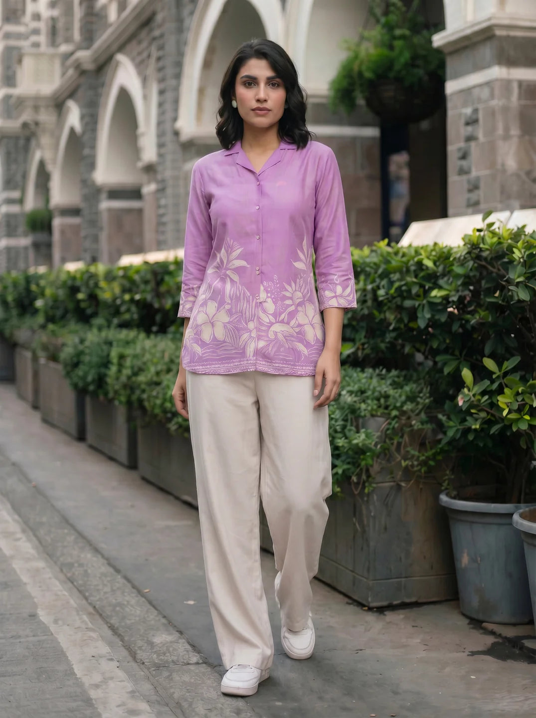 Lavender Floral Printed Russian Silk Top