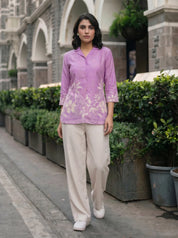 Lavender Floral Printed Russian Silk Top