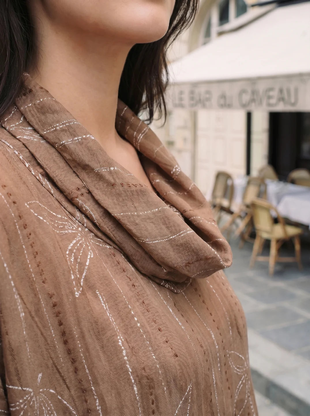 Brown Kaftan-Style Top with Sailor Collar