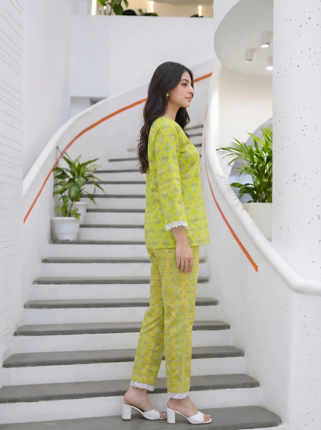 Green Printed Cotton Tunic with Trouser