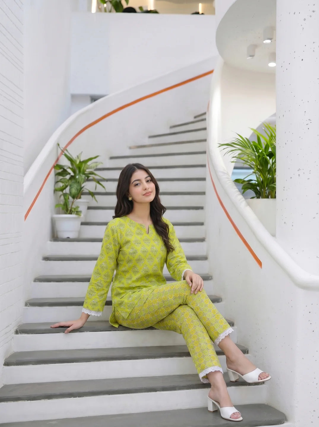 Green Printed Cotton Tunic with Trouser