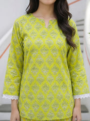 Green Printed Cotton Tunic with Trouser