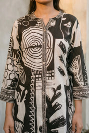 Black & White Abstract Printed Muslin Tunic