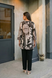Black & White Abstract Printed Muslin Tunic