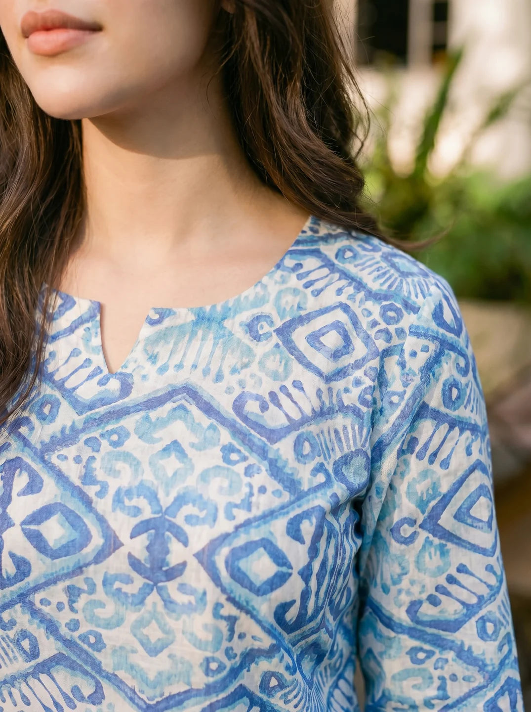 Blue & White Abstract Batik Printed Cotton Cambric Co-Ord Set