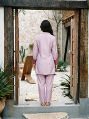 Pink Floral Printed & Embroidered Shirt & Trouser Set