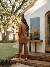 Brown Thread Work Tunic & Trouser Co-Ord Set