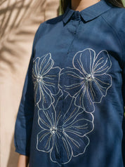 Elegant Navy Blue Embroidered Shirt & Pant Set