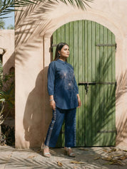 Elegant Navy Blue Embroidered Shirt & Pant Set