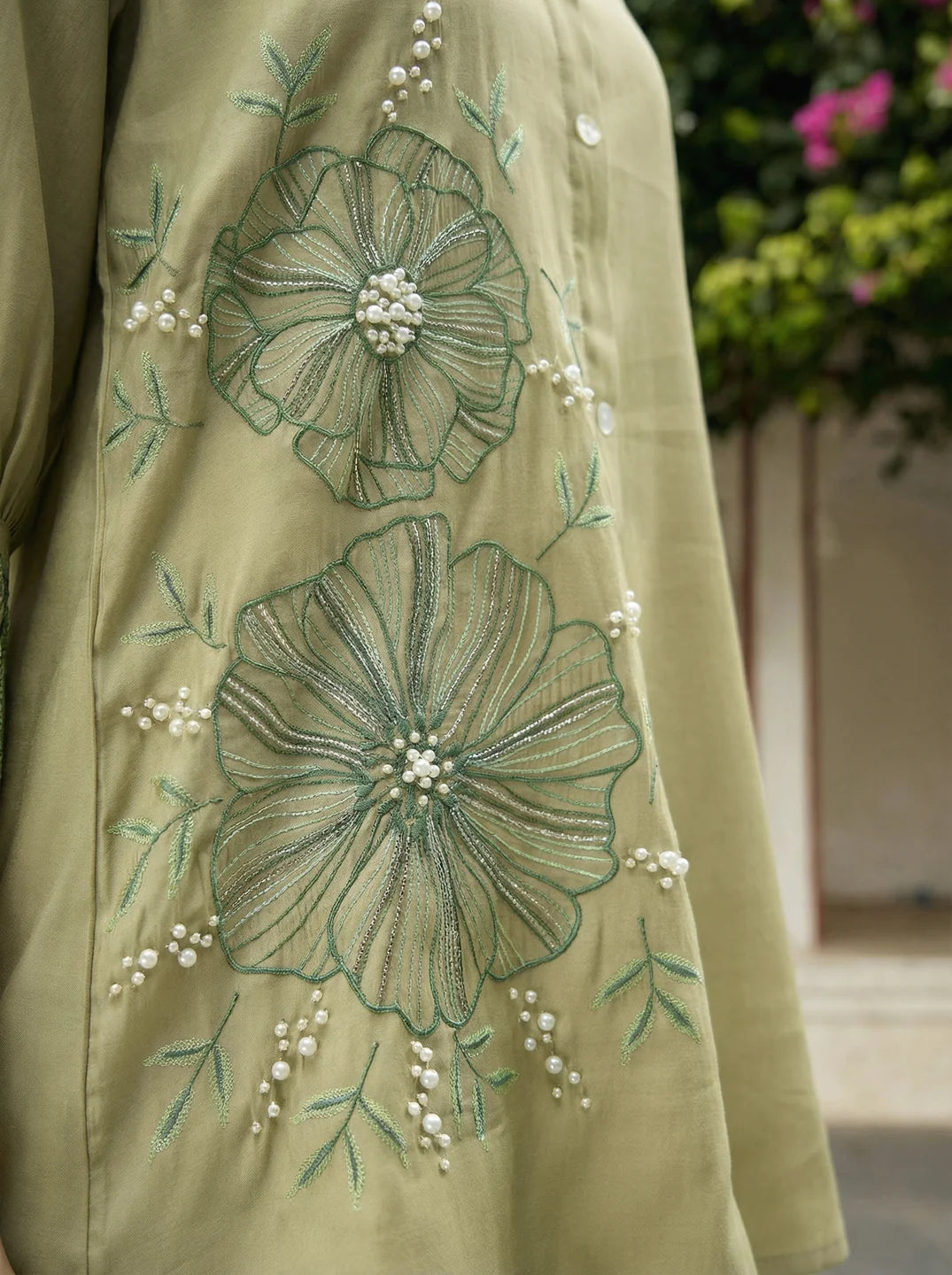 Pista Green Embroidered Shirt With Pant