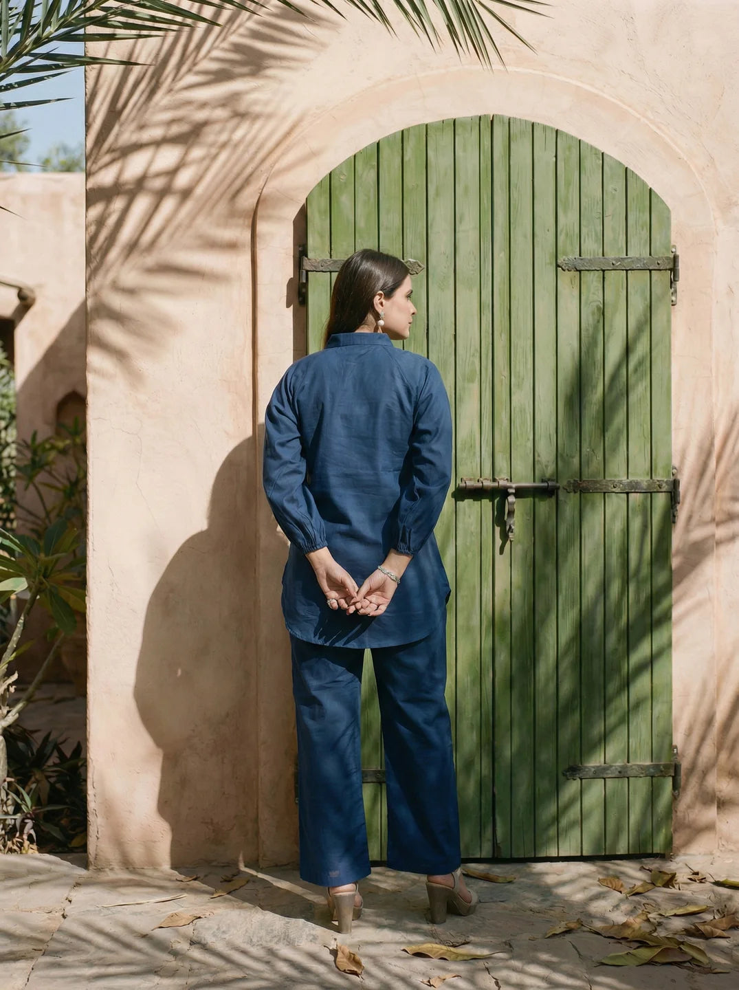 Elegant Navy Blue Embroidered Shirt & Pant Set