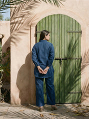 Elegant Navy Blue Embroidered Shirt & Pant Set