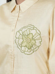 Yellow Creme Embroidered Viscose Shirt With Pant