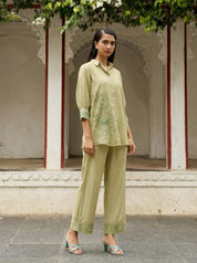 Pista Green Embroidered Shirt With Pant