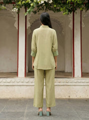 Pista Green Embroidered Shirt With Pant