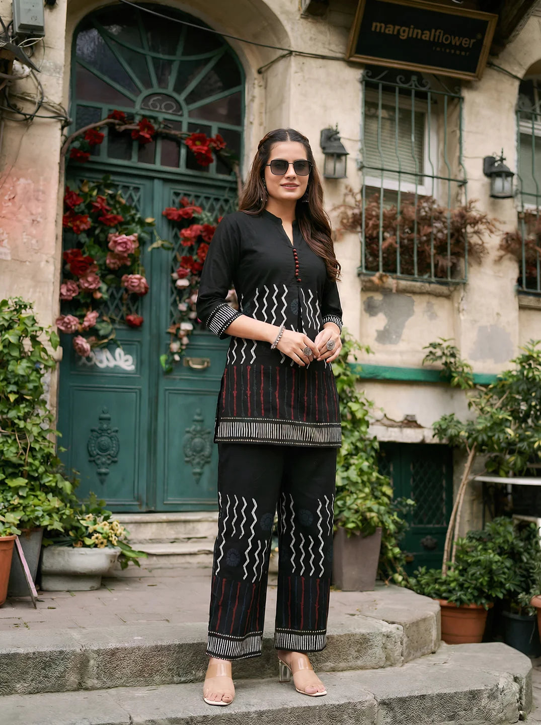 Premium black co-ord set featuring modern silhouette for women by Kaftanize