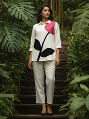 Organic White Floral Appliqué Co-ord Set in Cotton Flex