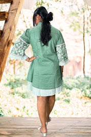 Green Embroidered Cotton Cambric Short Dress