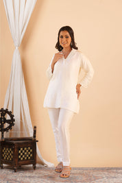 White Embroidered Tunic & Trouser Set - Kaftanize