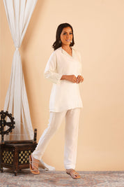 White Embroidered Tunic & Trouser Set - Kaftanize