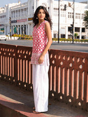 Pink Chikankari Embroidered Cotton Short Kurti