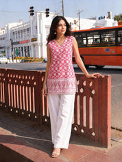 Pink Chikankari Embroidered Cotton Short Kurti