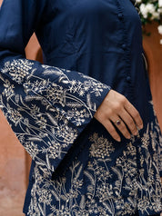 Navy Blue Botanical Embroidered Gajji Silk Co-ord Set