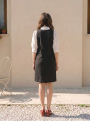 Black  Cotton Flex Embroidered Mini Shirt Dress