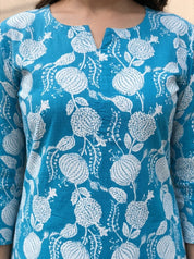 Blue Cotton Botanical Printed Kurta With Pant