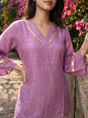 Mauve Embroidered Co-ord Set with Wide-Leg Pants in Viscose