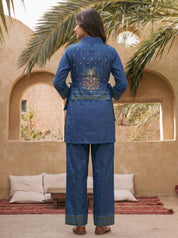 Midnight Indigo Layered Embroidered Co-ord Set with Mirror Work in Viscose