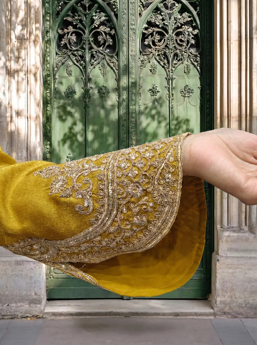 Mustard Embroidered Kurta Set with Dupatta in Viscose