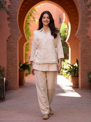 Ivory Embroidered 3-Piece Cotton Flex Co-ord Set