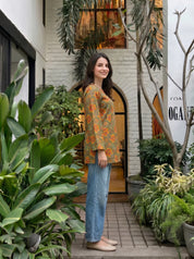 Olive Green Floral Cotton Short Kurti