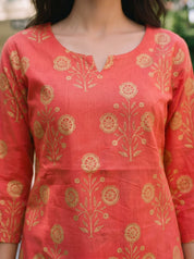 Red Floral Buta Cotton Short Kurti