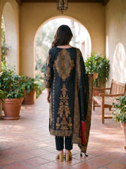 Black Printed Kurta Set With Muslin Dupatta