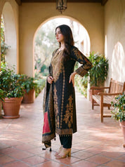 Black Printed Kurta Set With Muslin Dupatta
