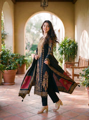 Black Printed Kurta Set With Muslin Dupatta