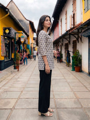 White Paisley Printed Cotton Short Kurti