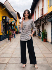 White Paisley Printed Cotton Short Kurti