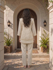 Ivory Embroidered 3-Piece Cotton Flex Co-ord Set