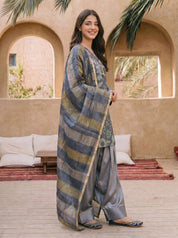 Blue Printed Kurta Set with Farsi Bottoms & Dupatta