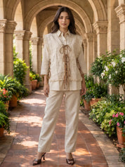 Ivory Embroidered 3-Piece Cotton Flex Co-ord Set
